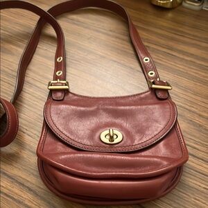 Elegant Brown Leather Coach Shoulder Bag